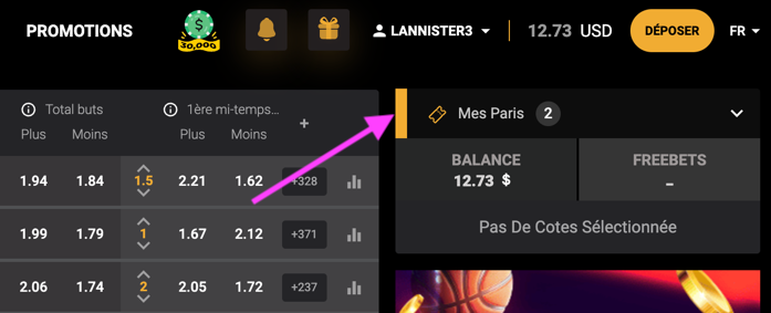 Goldenbet — bouton pour ouvrir l'historique des paris