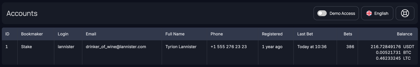 BetMetrics - uploaded account data