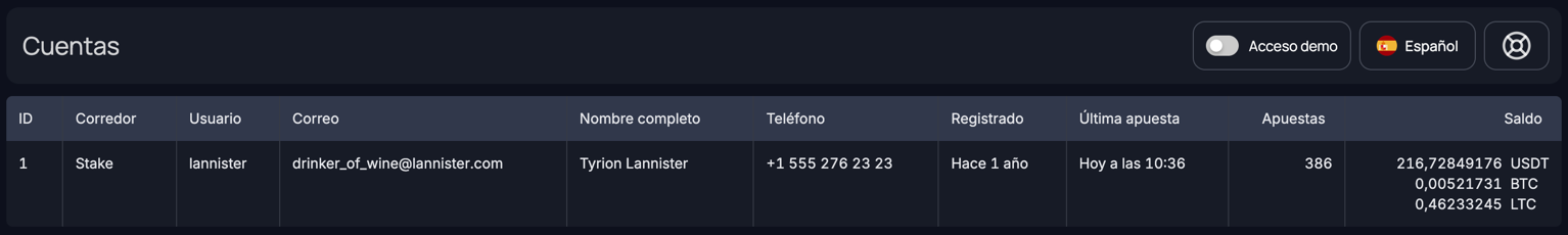 BetMetrics - datos de cuenta cargados