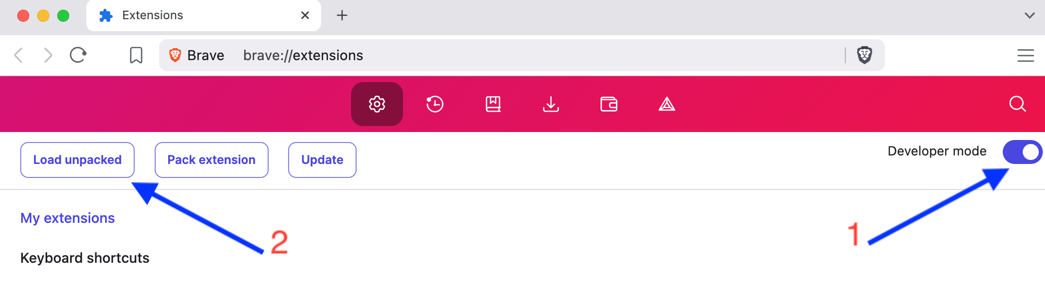 Installing an unpacked extension in developer mode