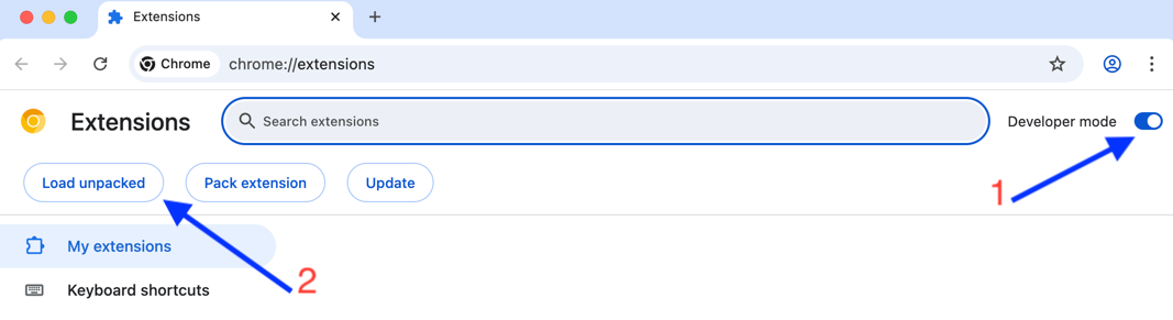 Installing an unpacked extension in developer mode