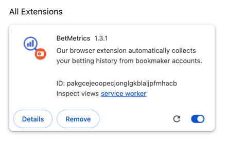 Extension is active—toggle is blue