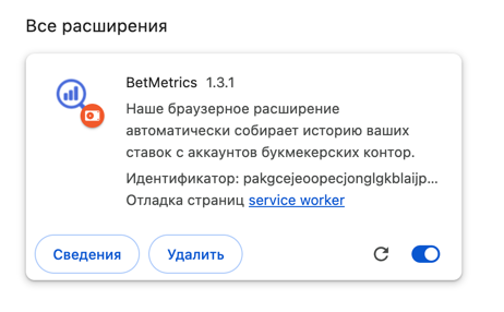 Расширение включено - ползунок синего цвета