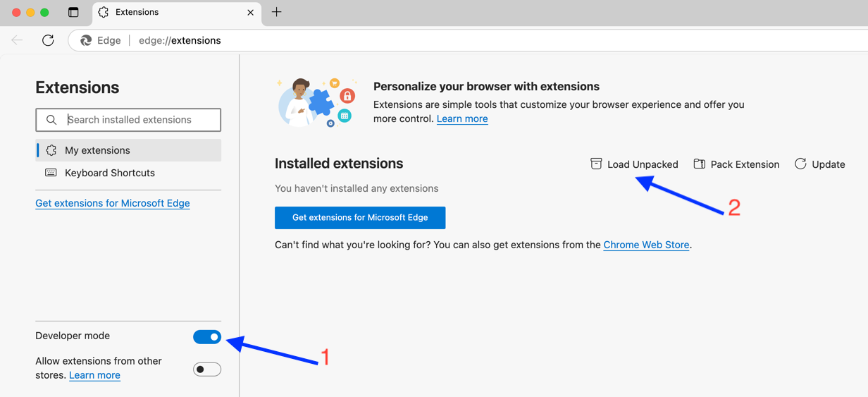Installing an unpacked extension in developer mode