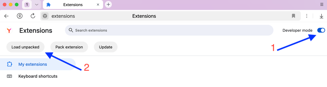 Installing an unpacked extension in developer mode