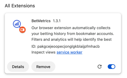 Extension is active—toggle is blue