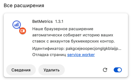 Расширение включено - ползунок синего цвета